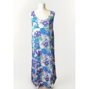 Water Lily Sleeveless Floral Maxi Dress Ruch Side-Hem‎ Pockets Summer Size Large